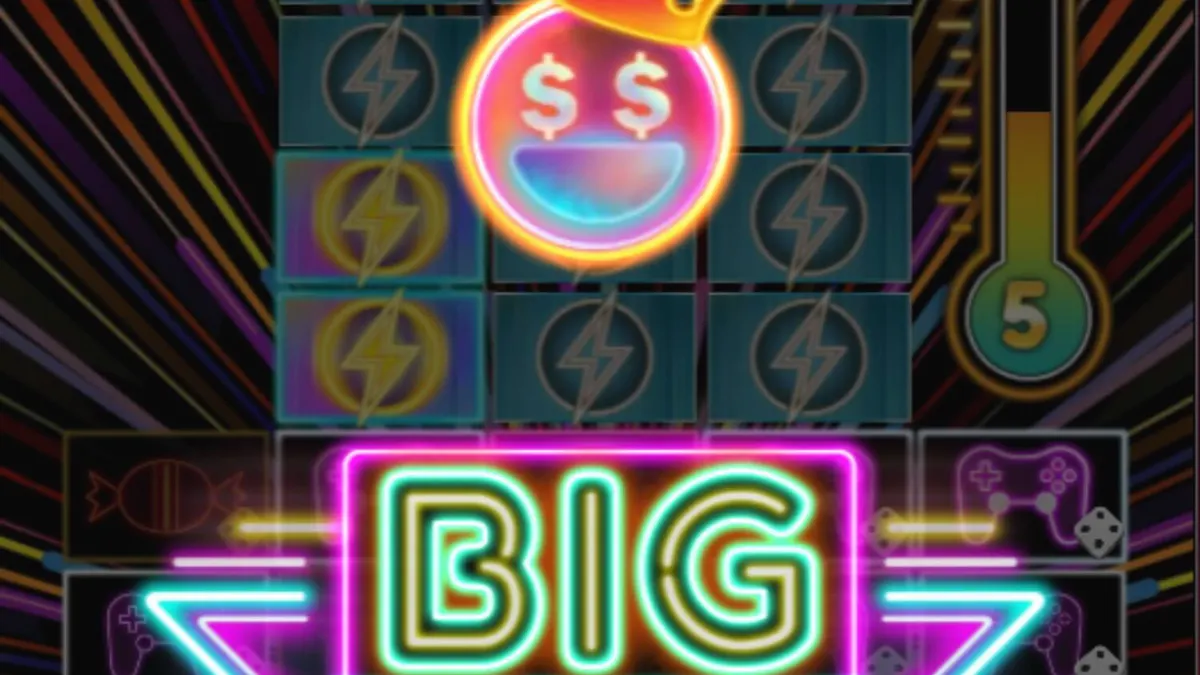 Tampilan visual neon retro dari slot Dopamine Rush Dice